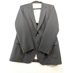 Vintage Haggar Magic Stretch Navy Blue Blazer Gold Crest Buttons Washable Large